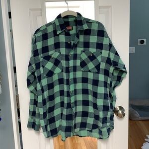 Coleman Outdoors Mens Large Green Navy Buffalo Check Plaid Cotton‎ Flannel Shirt